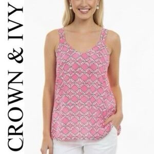 Crown & Ivy Women's Sleeveless Swing Tank Bright Pink Rope Print